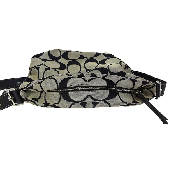 Coach C Monogram Signature Duffle Black Beige Canvas Leather Trim Shoulder Purse - Picture 5 of 13